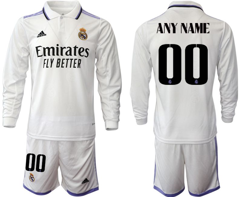 Men 2022-2023 Club Real Madrid home long sleeve white customized Soccer Jersey